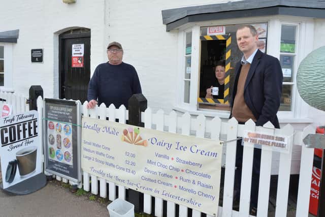 Gary Hives and Kelly Foster of Top Lock Coffee Shop with Neil O'Brien MP who is supporting the cafe.
PICTURE: ANDREW CARPENTER