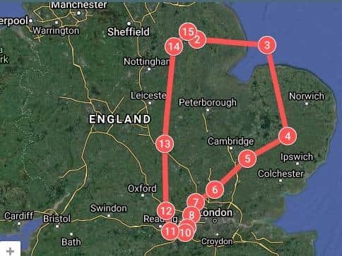 The Arrows route takes them out towards London before turning back north and flying over Northampton at 11.19am on Wednesday