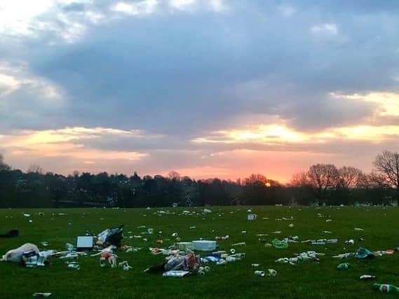 Litter left in Abington Park after a warm day yesterday (March 30). Photo: Katie Perry.