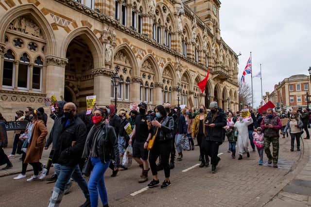 The protest in town today (Saturday). Photo: Leila Coker
