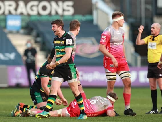 James Grayson roared with delight after Saints secured a memorable win at Rodney Parade