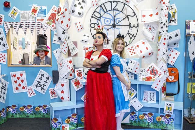 School receptionist Mel Roberts, year four teacher Sharon Pancoust and year one teacher Danielle Beeston posing as their favourite fairytale characters in the school entrance. Pictures by Kirsty Edmonds.