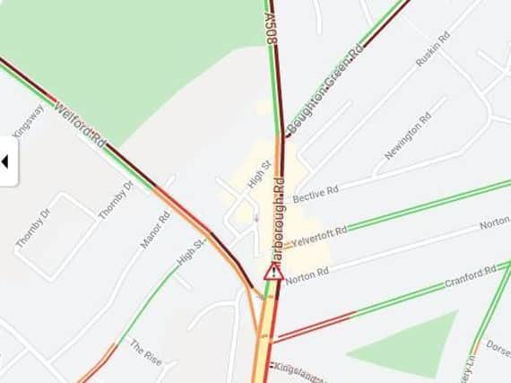 AA travel maps showed the traffic building up in Kingsthorpe at 9am
