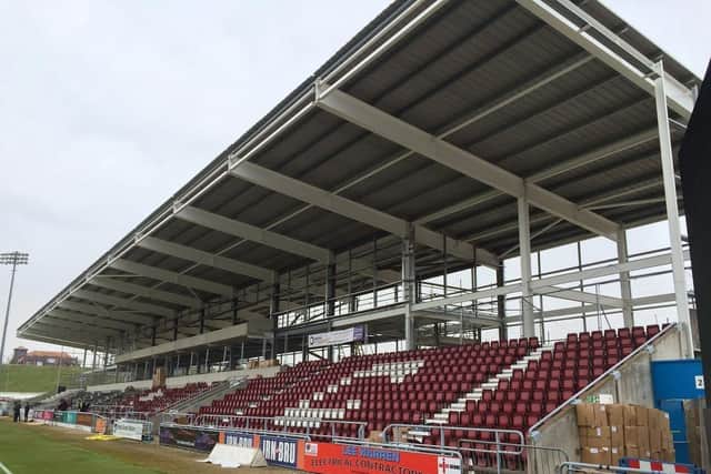 The unfinished East Stand at the PTS Academy Stadium, known as Sixfields