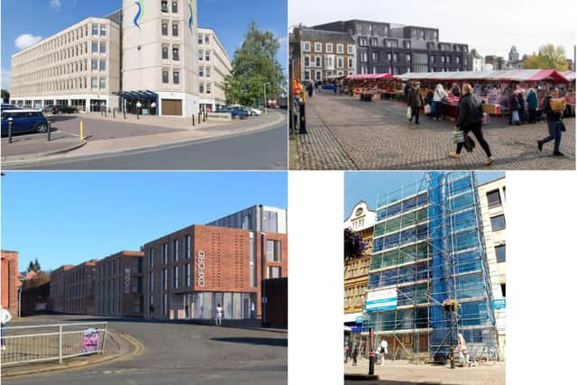 Four big plans across the town for student flats - Riverside House (400 ), Market Walk (359), Bective Road (300+) and Balestra (69).