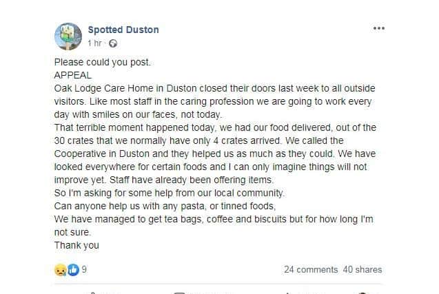 The homemade an appeal on the Spotted Duston Facebook page for help. staff say they have been "overwhelmed" by the community's response.