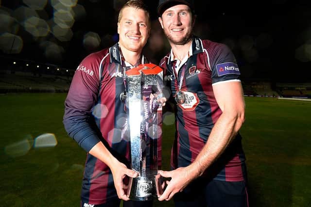 Josh Cobb, pictured here with skipper Alex Wakely, was named the man of the match in the 2016 T20 Final
