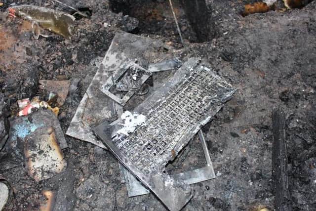 This burnt out laptop started the blaze in a Northampton flat