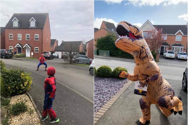 Grange Park's very own Spiderman and T-rex.