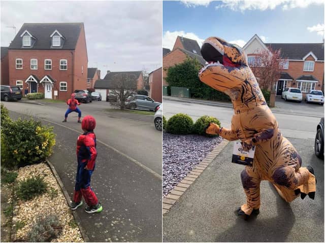 Grange Park's very own Spiderman and T-rex.