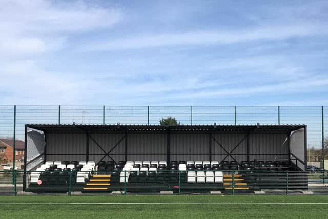 Moulton FC's new stand at the Brunting Road ground