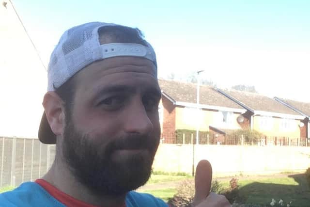 Chris Lamb after finishing his 34km challenge around the Obelisk Rise estate in memory of Tom Rawsthorne