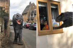 Reggie the Rex roamed the streets of a Northamptonshire village to help bring joy during the lockdown.