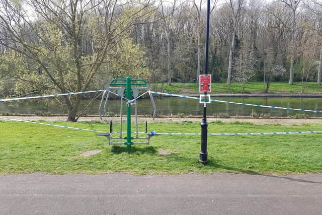 The outdoor gym equipment near Swanhaven Lake has now been taped off by police. Photo: Northampton Neighbourhood Police Team/Twitter