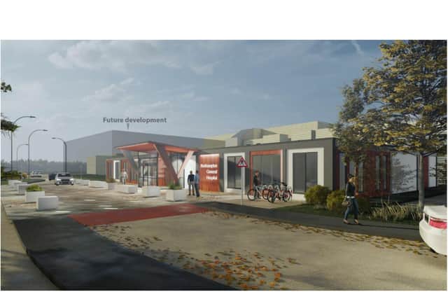 Northampton General Hospital wants to build a new main entrance and bring all the site's shops together. Picture by Bowman Riley Architects.