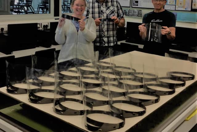 Mrs Malone, Mr Harrison and Mr Swainson from Moulton School are hoping to make at least 100 face shields for frontline staff.