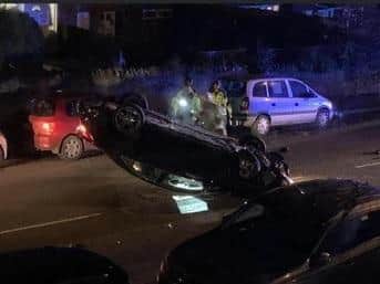 A driver ran off from the scene in his boxer shorts after colliding with six other cars.