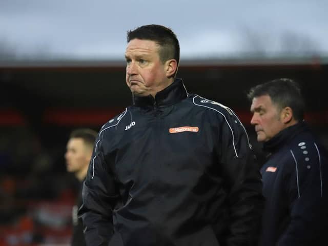 Paul Cox's bid to keep Kettering Town in the National League North has been successful after the season was officially ended. Picture by Peter Short
