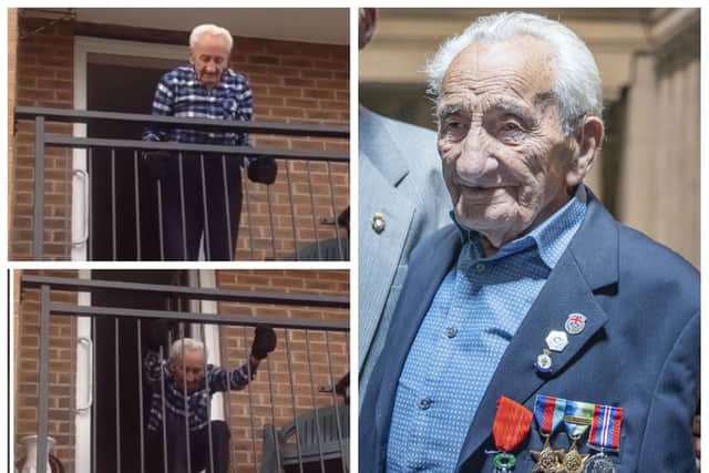 Northampton WWII veteran Albert Allen is squatting on his balcony for charity.