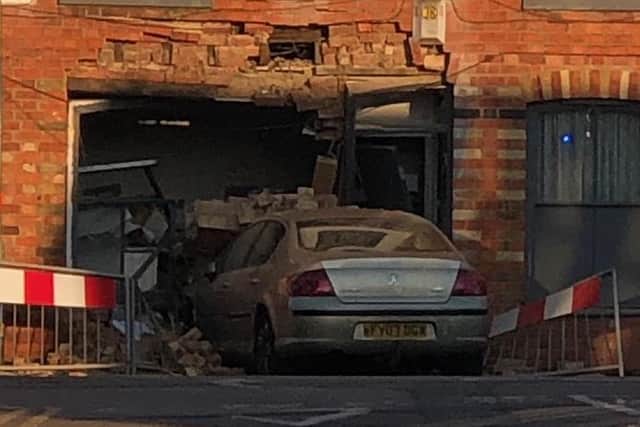 Wolfie's Cafe was left in rubble yesterday morning in the dramatic crash.