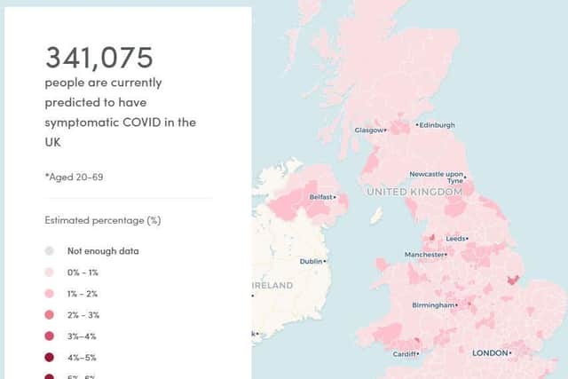 The tracker app shows where users are reporting Covid-19 symptoms