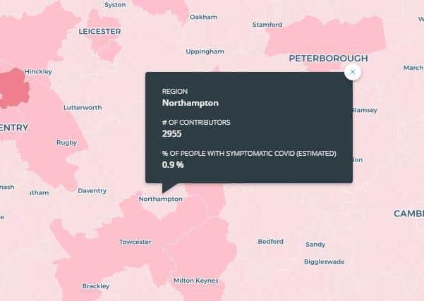 Current estimates from the app show a 0.9 per cent infection rate in Northampton