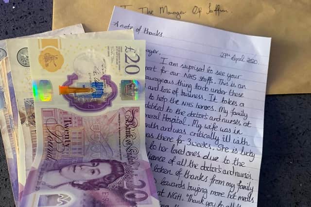 The letter and money was donated anonymously.