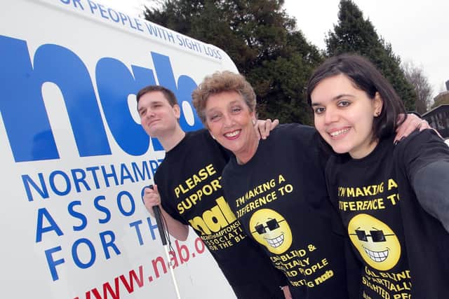 (L-R) Hugh Spence, Anne Bentley, and Olga Ivannikova from Northamptonshire Association for the Blind, pictured in 2012