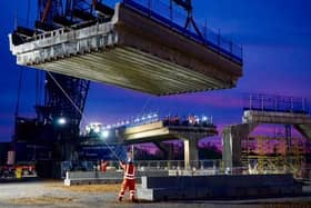 Massive cranes lift out sections of the Bletchley Flyover. Photo Network Rail