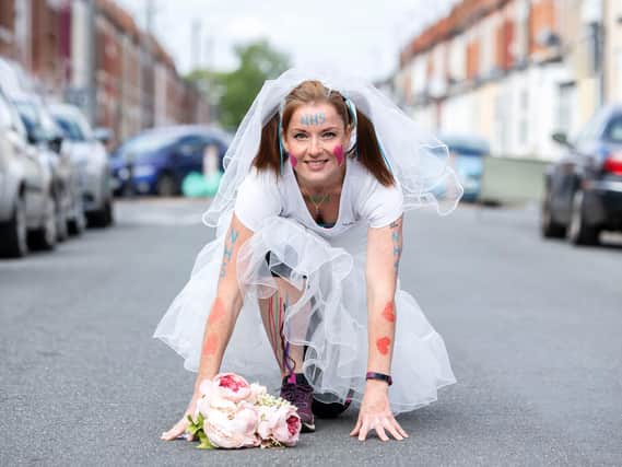 Chantelle Esposito is racing for the NHS every Sunday while dressed up in a wedding veil and white tutu. Pictures by Kirsty Edmonds.