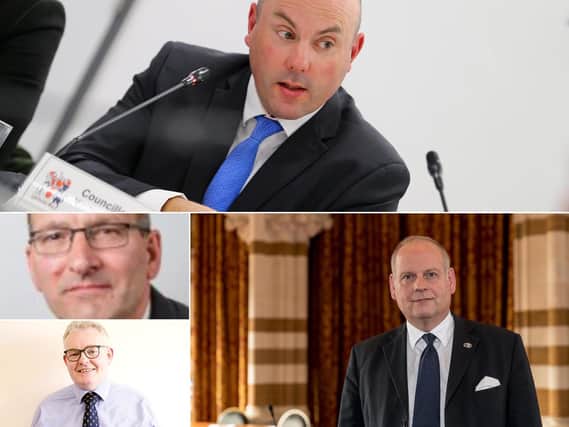 Clockwise (from top): Matt Golby, Jonathan Nunn, Ian McCord and Richard Auger - the four existing council leaders - will all serve on the new shadow executive committee for West Northamptonshire Council.