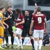 John-Joe O'Toole is sent off during a game against Mansfield in 2015... on an afternoon christened 'John-Joe O'Toole day' by supporters.