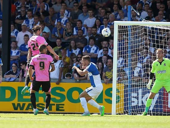 John-Joe O'Toole heads home the winner against Bristol Rovers on the opening day of the 2015/16 season.