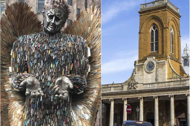 The 27-foot tall statue made from over 100,000 confiscated knives was set to appear in Northampton town centre.