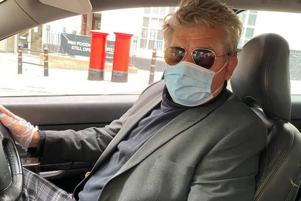 Peters Shoes founder Peter Bullock wearing one of his firm's face masks