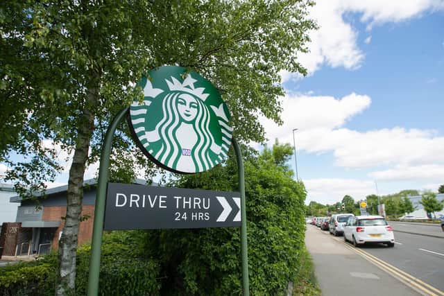 Traffic backs up onto Towcester Road as coffee-lovers queue to get into Starbucks on Thursday. Photo: Leila Coker