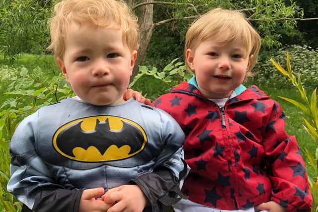 Ethan and Lucas Cooper on their 2.6-mile walk for the Free2Talk charity