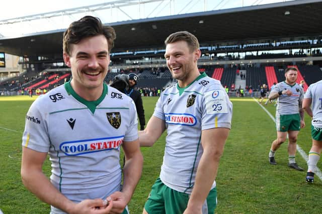 George Furbank and Dan Biggar were all smiles after Saints beat Lyon to help book their place in the quarter-finals back in January