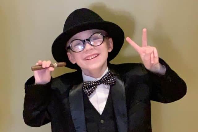 Last night the little lad transformed himself into Winston Churchill.