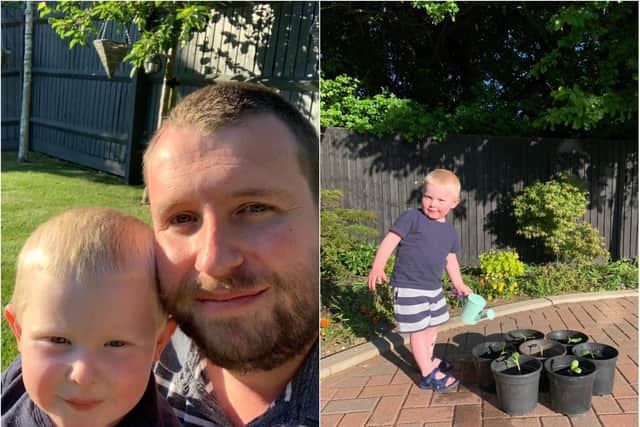 Kieran with his two-year-old son Thomas who has been helping with the initiatives.