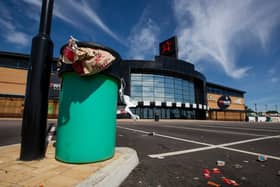 A bin outside Cineworld at Sixfields overflowing with KFC rubbish. Photo: Leila Coker