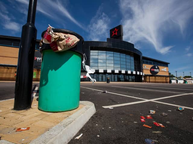 A bin outside Cineworld at Sixfields overflowing with KFC rubbish. Photo: Leila Coker