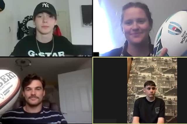 One of the online video calls with Mintridge Foundation. L-R clockwise Seb Davies, Alex Wallace (Mintridge Foundation), George Furbank and Max Gjoka.