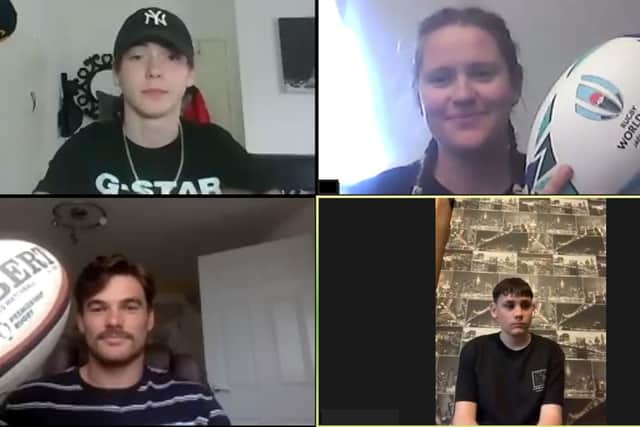One of the online video calls with Mintridge Foundation. L-R clockwise  Seb Davies, Alex Wallace (Mintridge Foundation), George Furbank and Max Gjoka.
