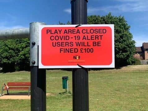 People were spotted on play equipment yesterday (May 20) despite signs.