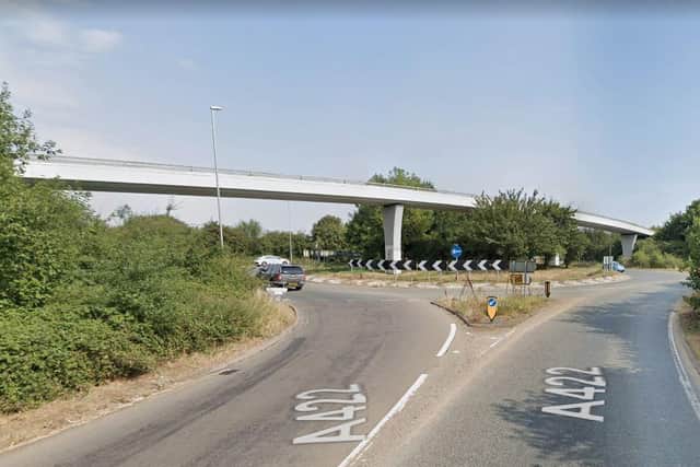 The flyover bridge near Deanshanger in Northamptonshire
