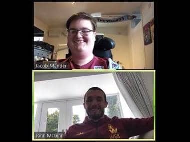 Jacob Mander from Northampton chats to Aston Villa and Scotland midfielder John McGinn over Zoom. Photo: Rays of Sunshine Children's Charity