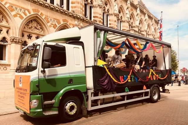 Members take to their float on Northampton Carnival day.