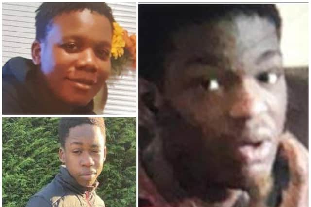 Trevor Gonzo, Dami Aremu and Bandile Creane  all 16  have gone missing from Northampton. Photos: Northamptonshire Police