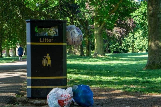 Bins were overflowing in Abington Park on Sunday morning. Picture taken by Felix Lupascu.